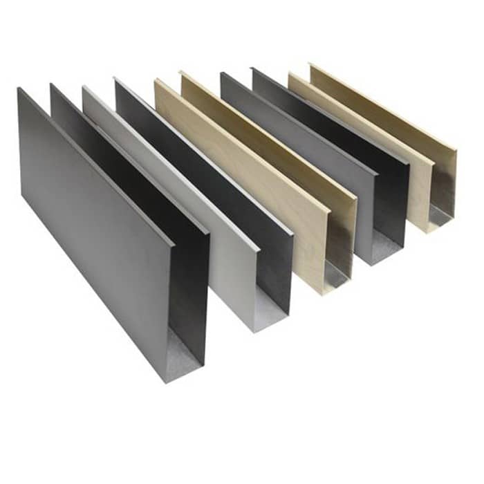 Aluminium ceiling with hook on system and clip in system Aluminium ceiling with hook on system and clip in system